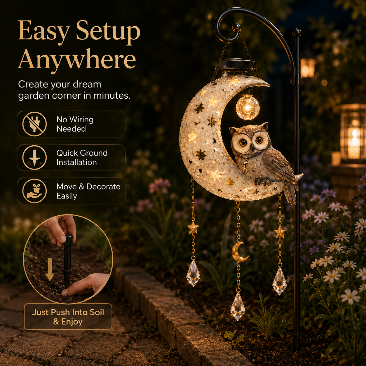 Solar Owl Moon Garden Light