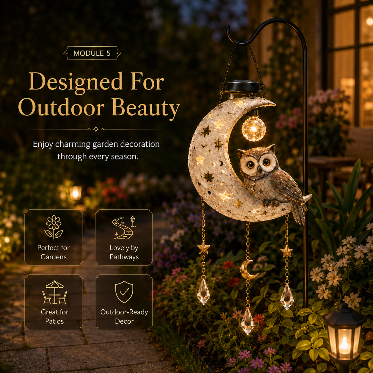 Solar Owl Moon Garden Light