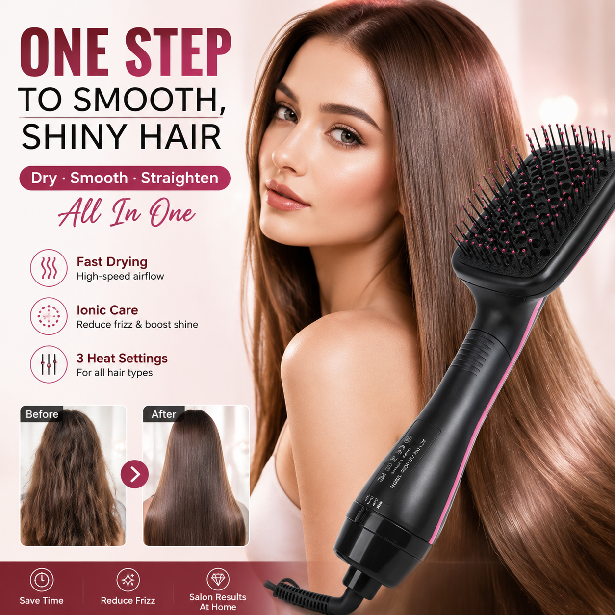 🔥2 in 1 Comfort Comb Design Multifunctional Hair Dryer, Fast Drying Hair Styling Tool, Hairdressing Comb Hot Air Brush, Makeup Products, Hair Straightener Comb
