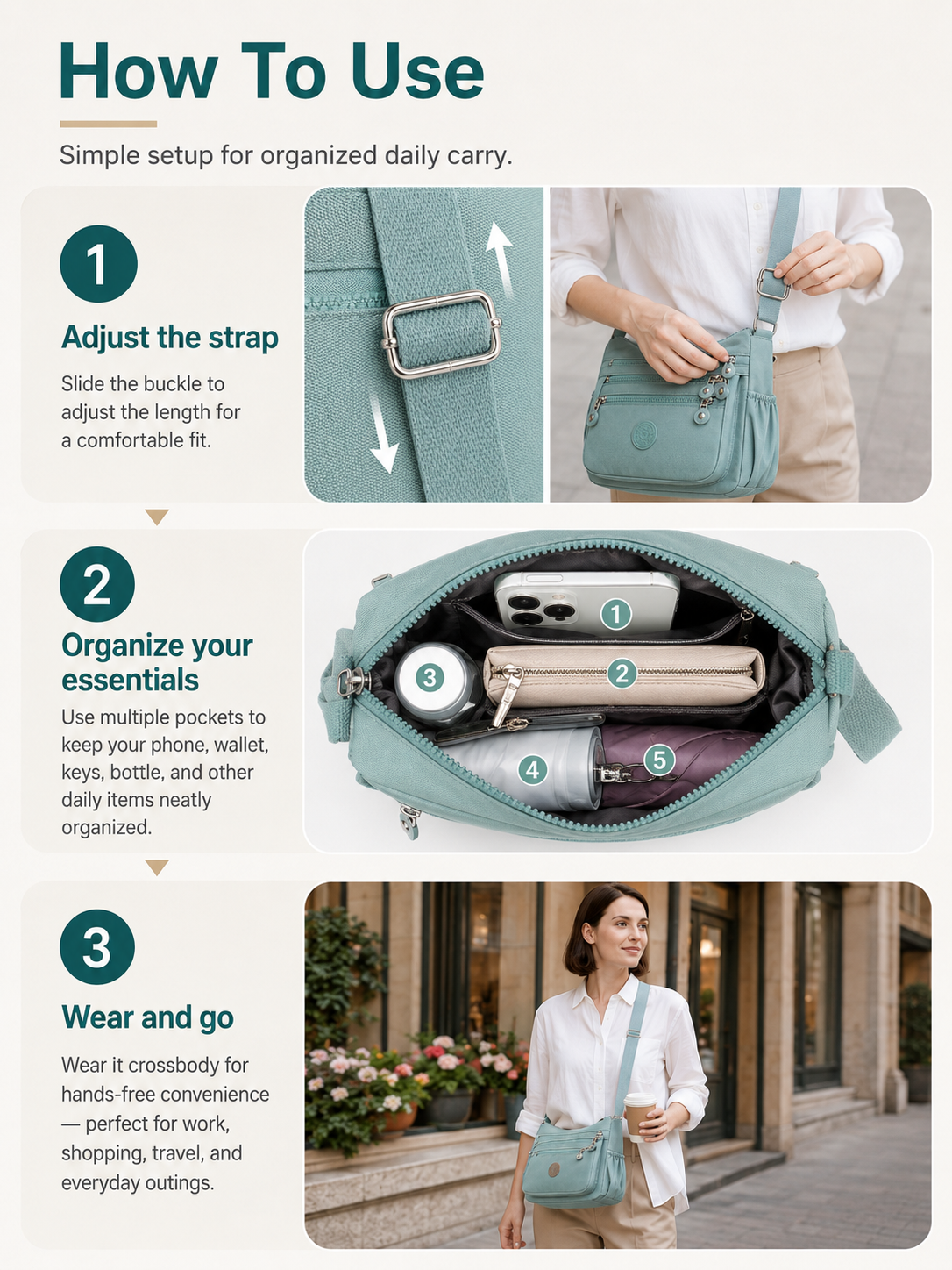 💖 Everyday Favorite Nylon Crossbody Bag with Multi-Pocket Storage