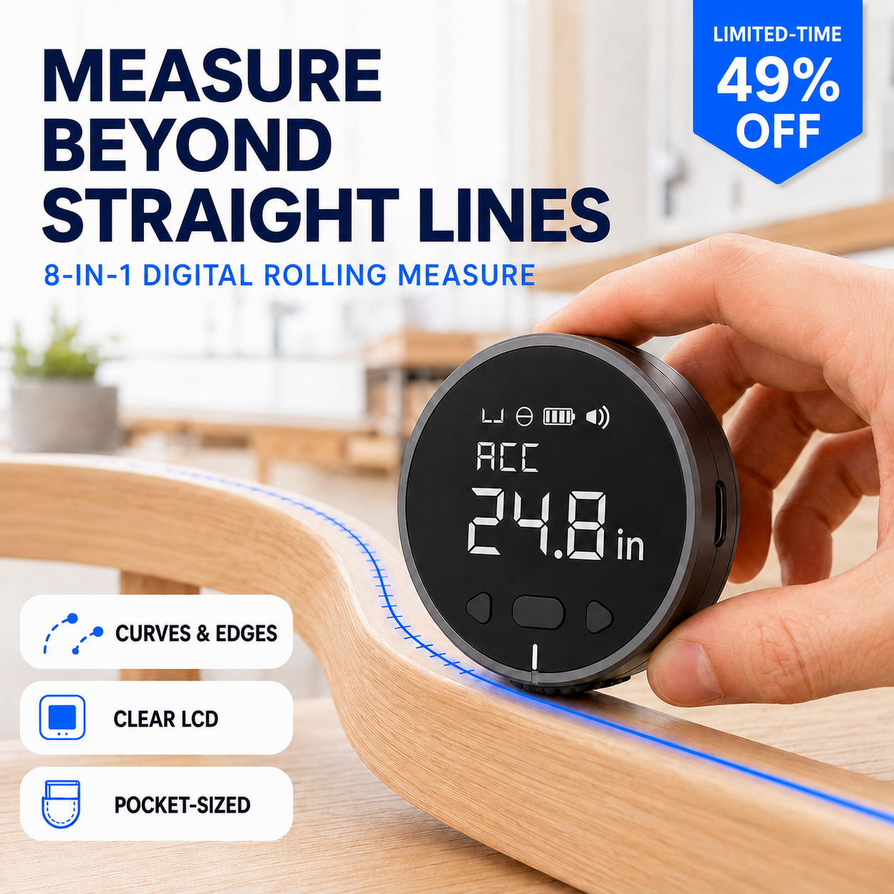 📏 8-in-1 Digital Rolling Tape Measure for Curves, Straight Lines & Irregular Surfaces ✨