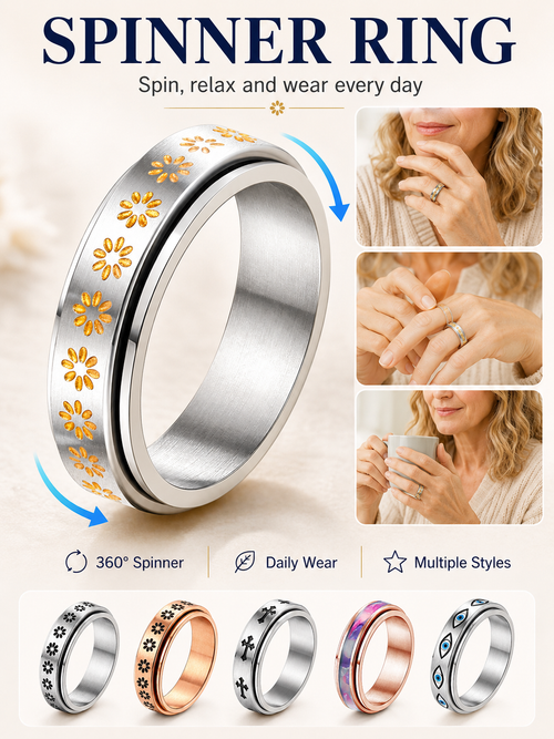 💖 Inspirational Gift ✨ 925 Silver-Plated Christian Spinner Ring with Psalm 46:5 & Holy Cross 🙏