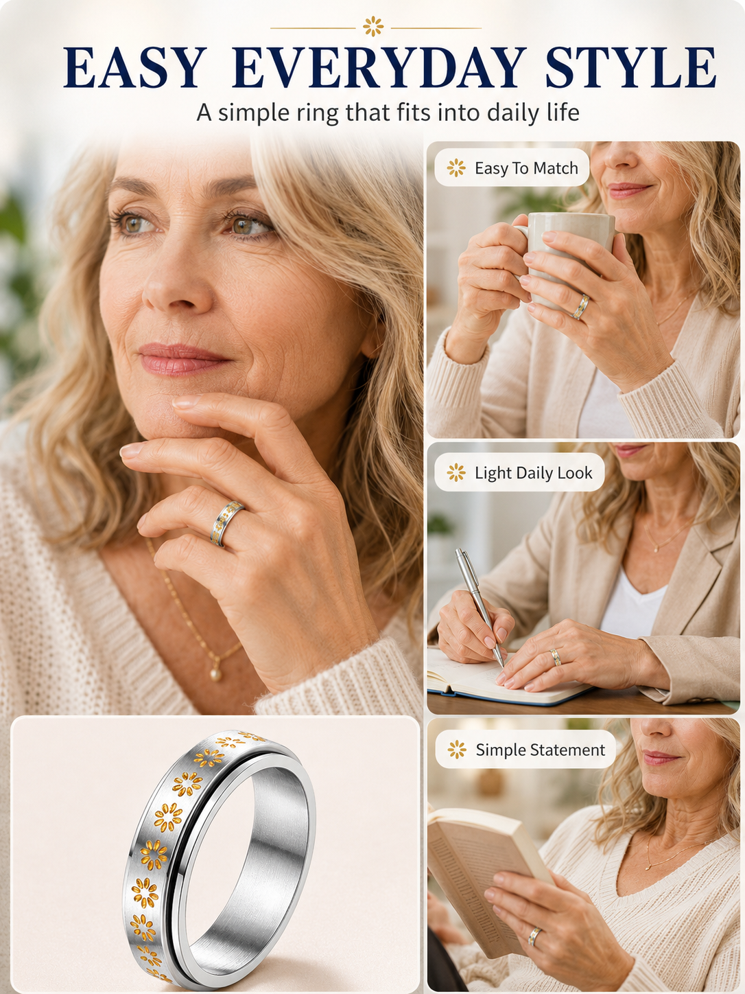 💖 Inspirational Gift ✨ 925 Silver-Plated Christian Spinner Ring with Psalm 46:5 & Holy Cross 🙏