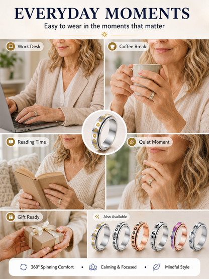 💖 Inspirational Gift ✨ 925 Silver-Plated Christian Spinner Ring with Psalm 46:5 & Holy Cross 🙏