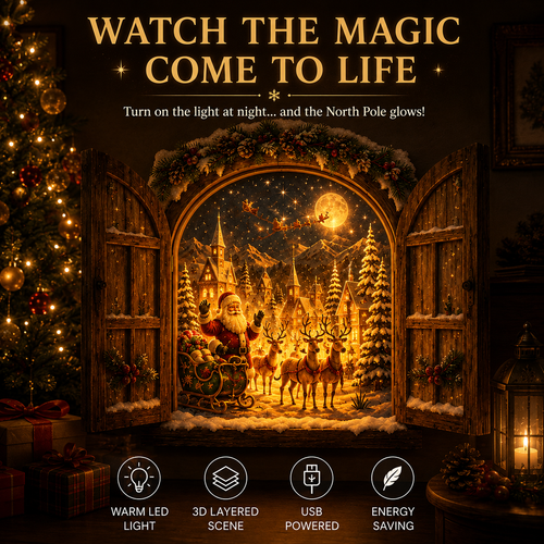 🎅 Santa’s Secret Window Light – 3D Lighted North Pole Christmas Wall Decor