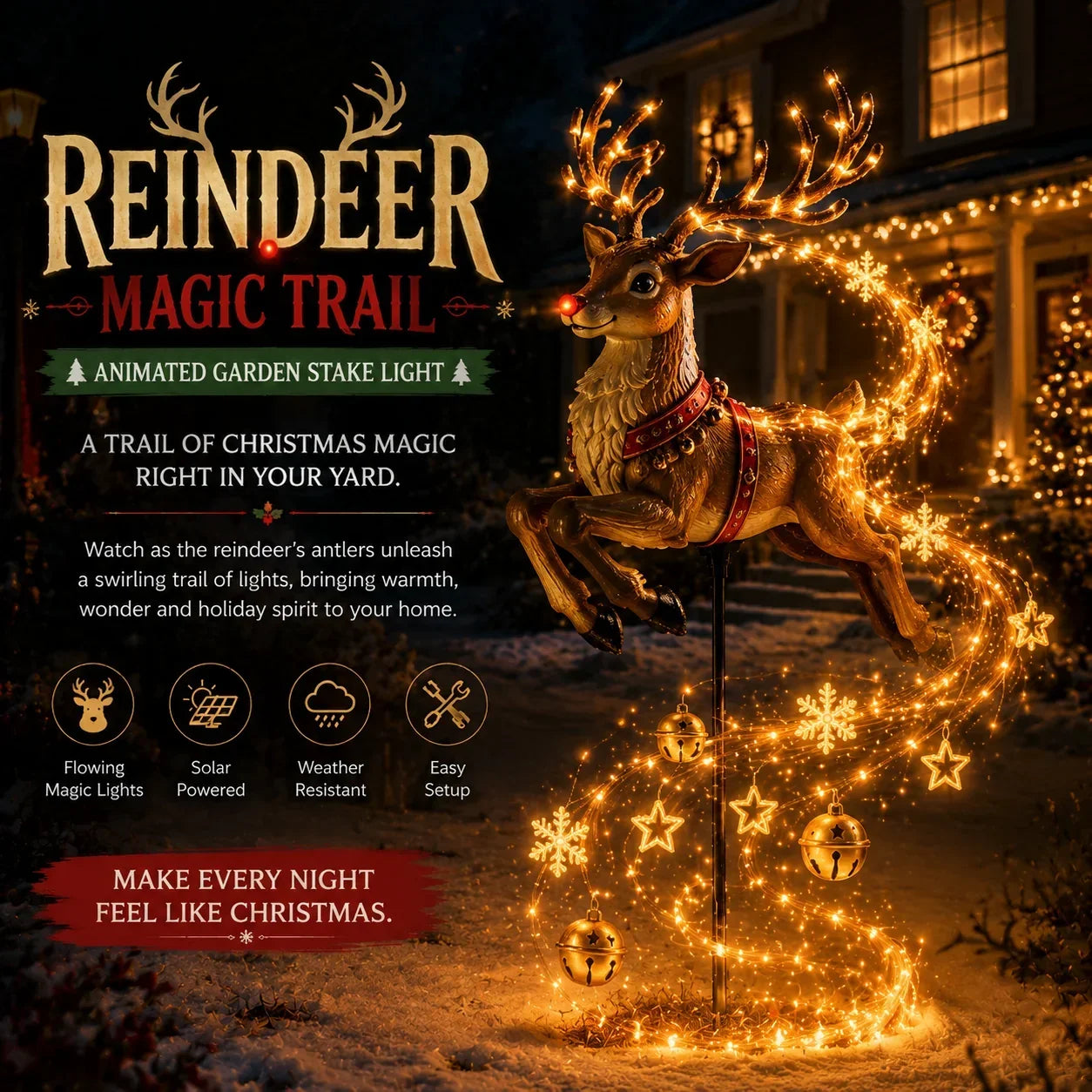 🎅✨ 2026 New Santa’s Flying Sleigh Gift Cascade – Solar Christmas Garden Light