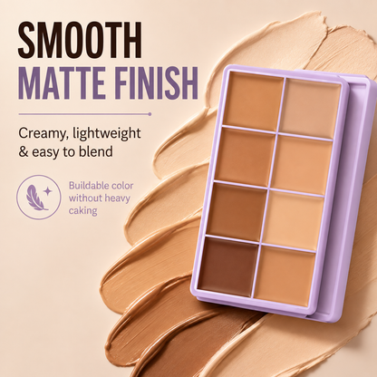 🎨 8-Color Matte Concealer Palette – Waterproof, Full-Coverage for Correction, Contour & Tattoo Cover ✨