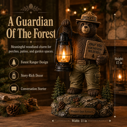 Solar Forest Ranger Bear Lantern Statue