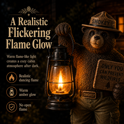Solar Forest Ranger Bear Lantern Statue