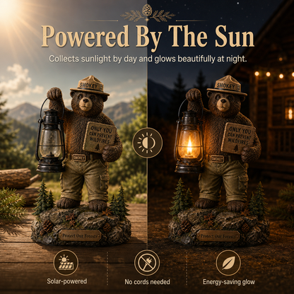 Solar Forest Ranger Bear Lantern Statue