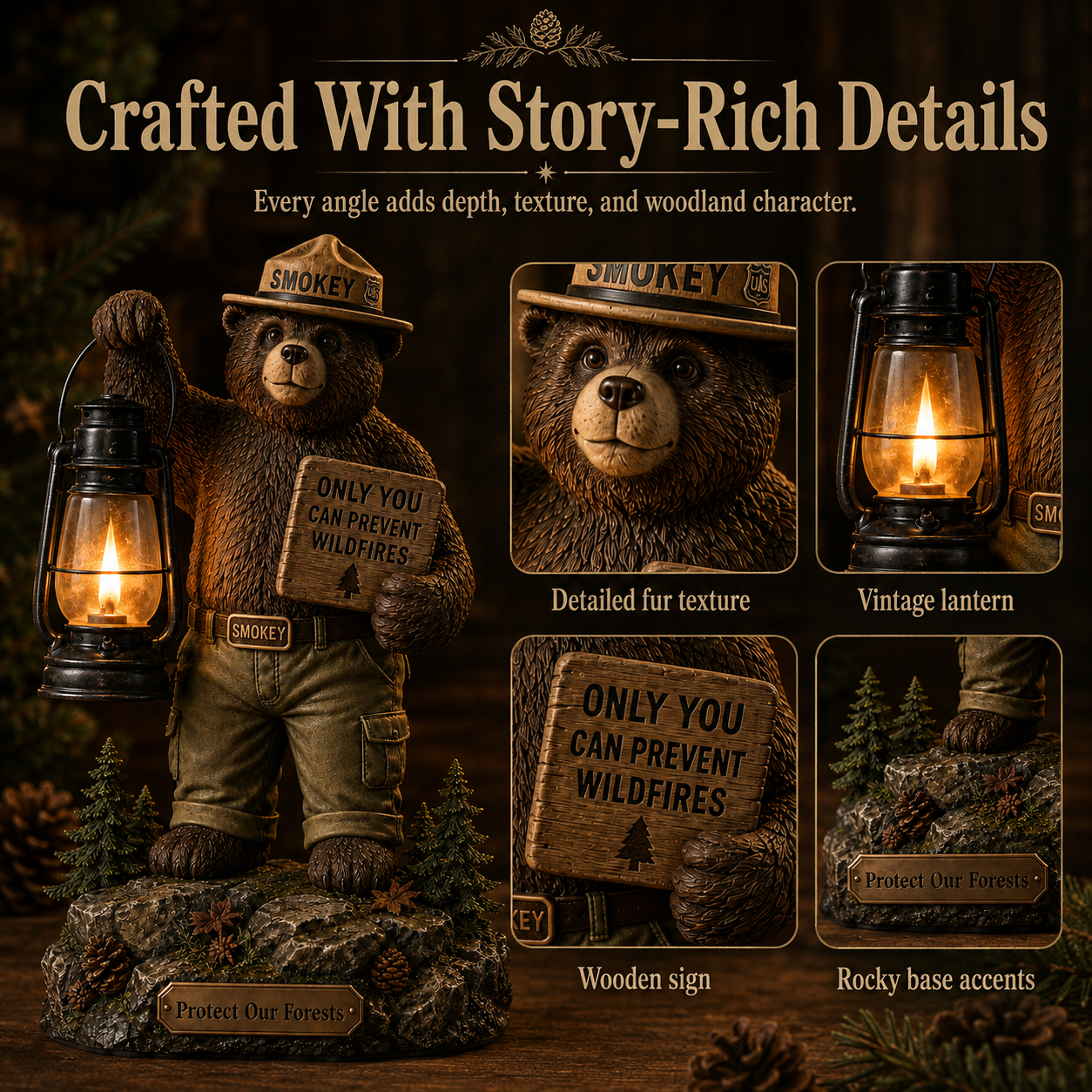Solar Forest Ranger Bear Lantern Statue