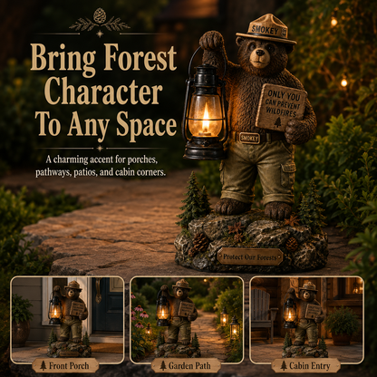 Solar Forest Ranger Bear Lantern Statue