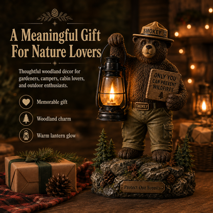 Solar Forest Ranger Bear Lantern Statue