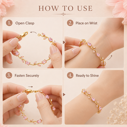🌷 Bestseller Pink Tulip Bracelet for Women – Gold-Plated Stainless Steel ✨