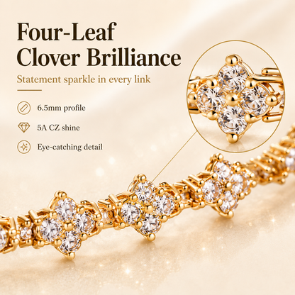 ✨ Gold Tennis Bracelet 6.5mm – CZ Clover Design, Gift for All