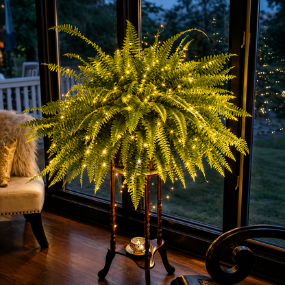 🌿Glowing Boston Ferns with Lights 💛 Zero Watering, Zero Maintenance