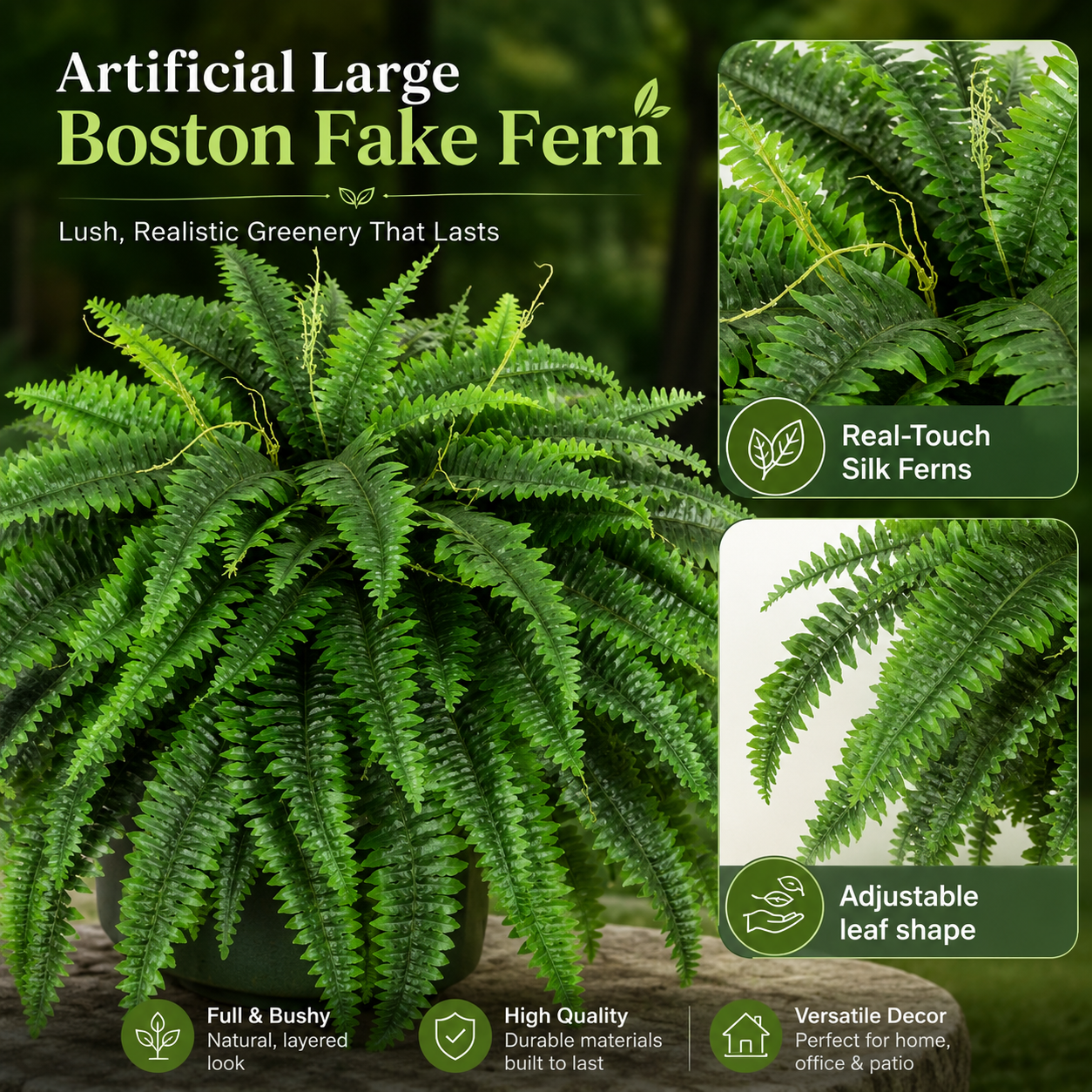 🌿Glowing Boston Ferns with Lights 💛 Zero Watering, Zero Maintenance