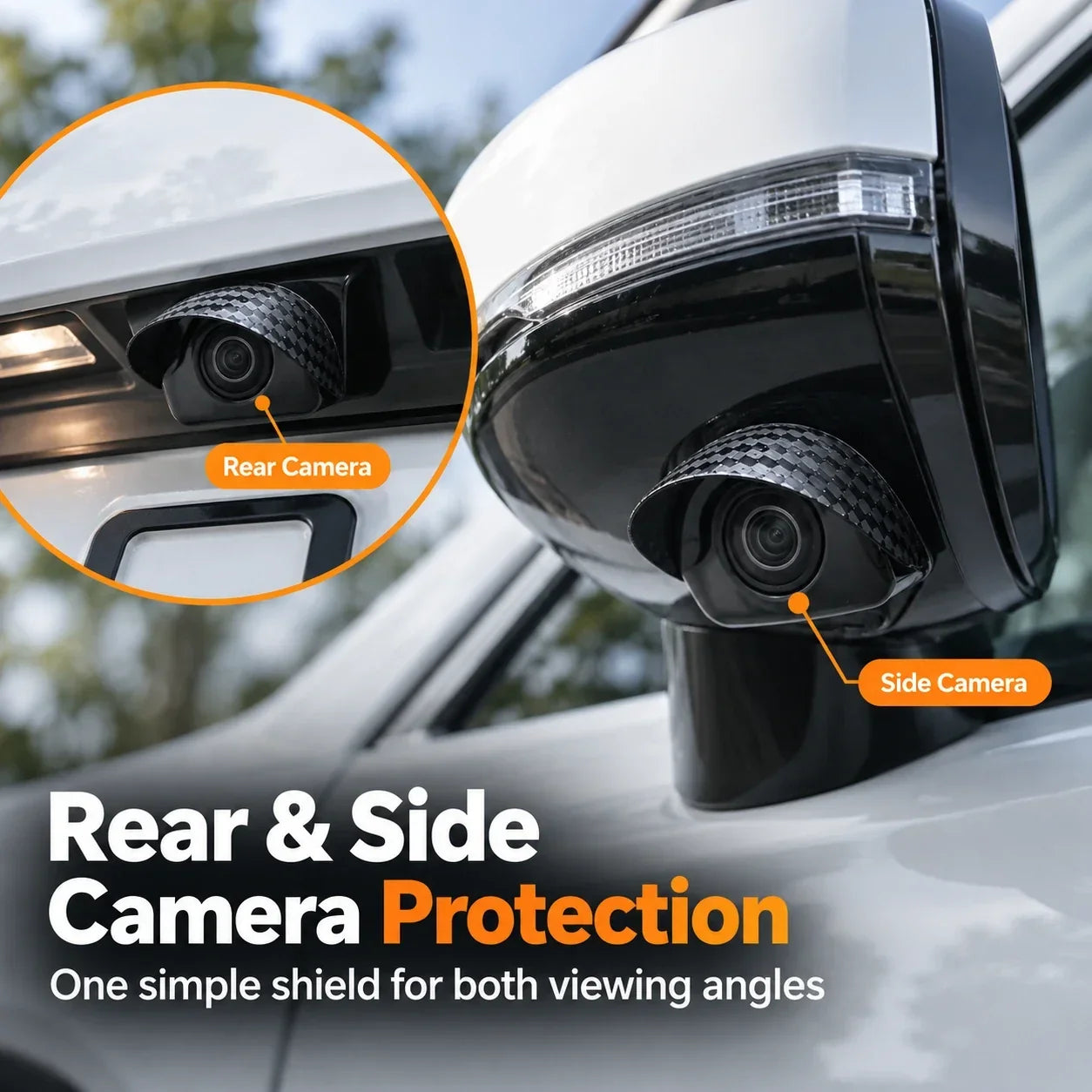 Car Camera Rain Shield – Rear & Side Lens Sun Visor Cover