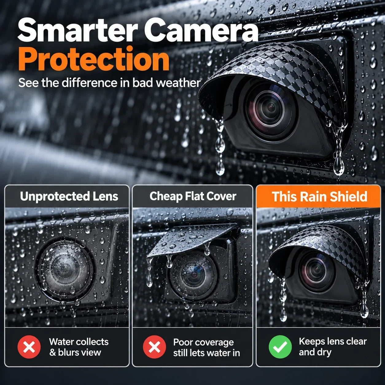 Car Camera Rain Shield – Rear & Side Lens Sun Visor Cover
