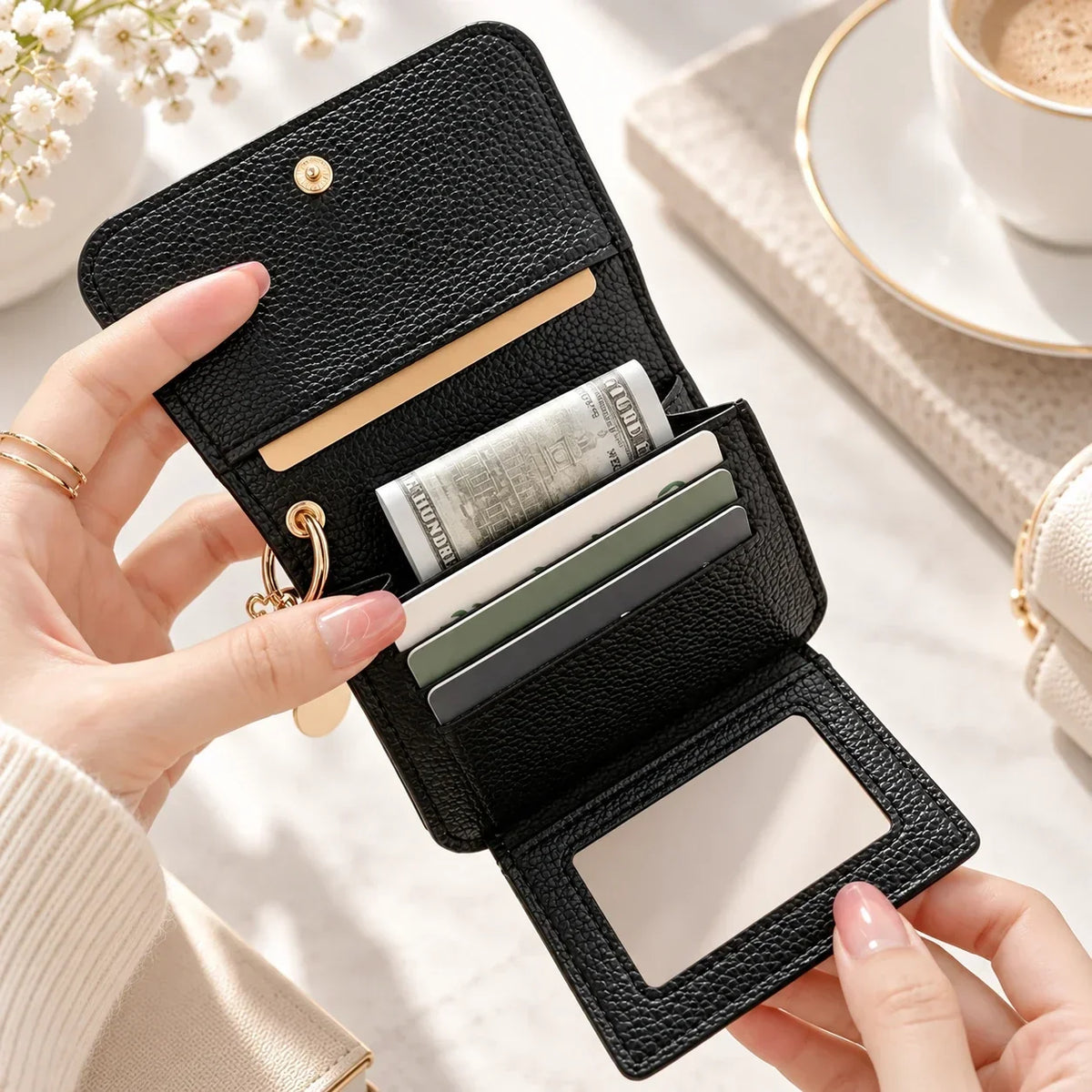 ✨Compact PU Leather Card Wallet with ID Window & Coin Pocket