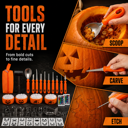 🎃 36-Piece Pumpkin Carving Kit with 16-Color LED Lights
