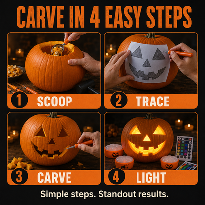 🎃 36-Piece Pumpkin Carving Kit with 16-Color LED Lights
