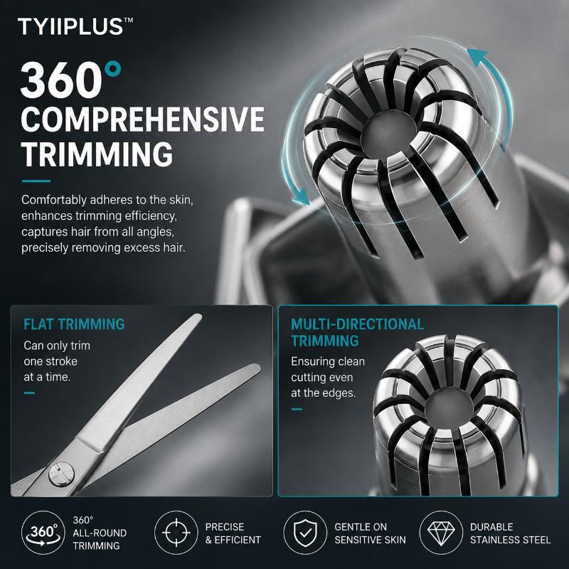 Manual Nose Hair Trimmer – Stainless Steel 360° Trimmer, Waterproof & No Battery Required