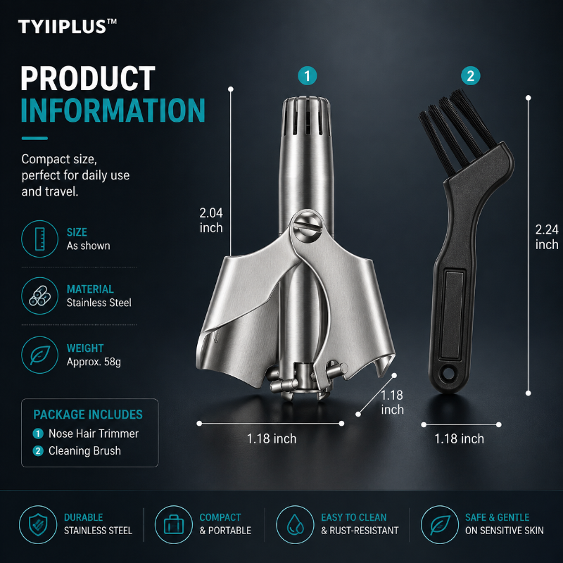 Manual Nose Hair Trimmer – Stainless Steel 360° Trimmer, Waterproof & No Battery Required