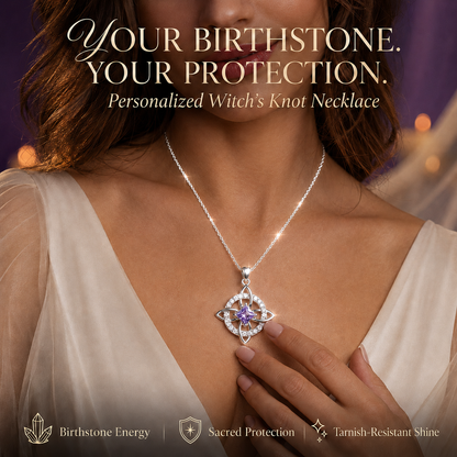 🔮 Personalized Witch’s Knot Birthstone Necklace – Sacred Protection & Luck Talisman ✨