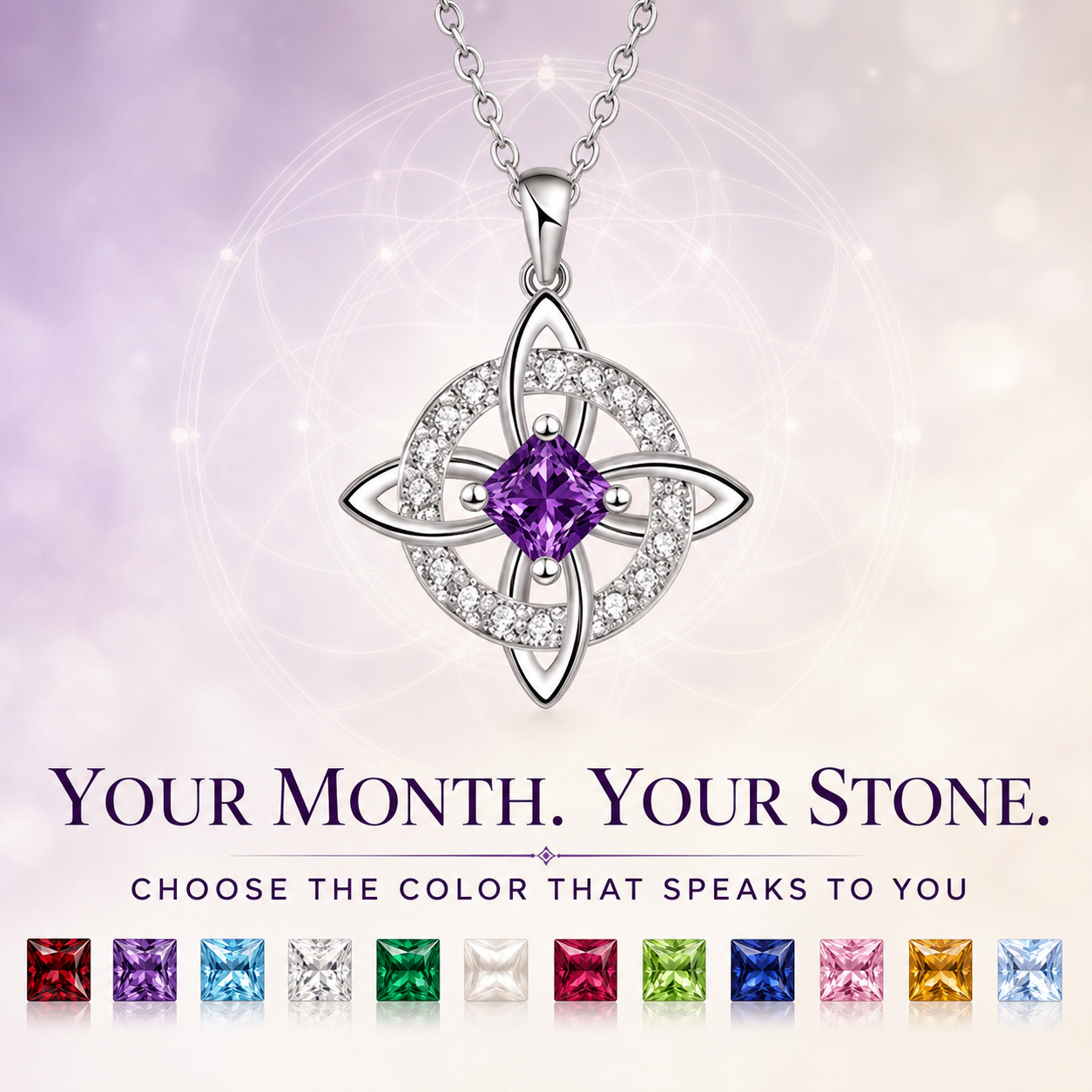 🔮 Personalized Witch’s Knot Birthstone Necklace – Sacred Protection & Luck Talisman ✨