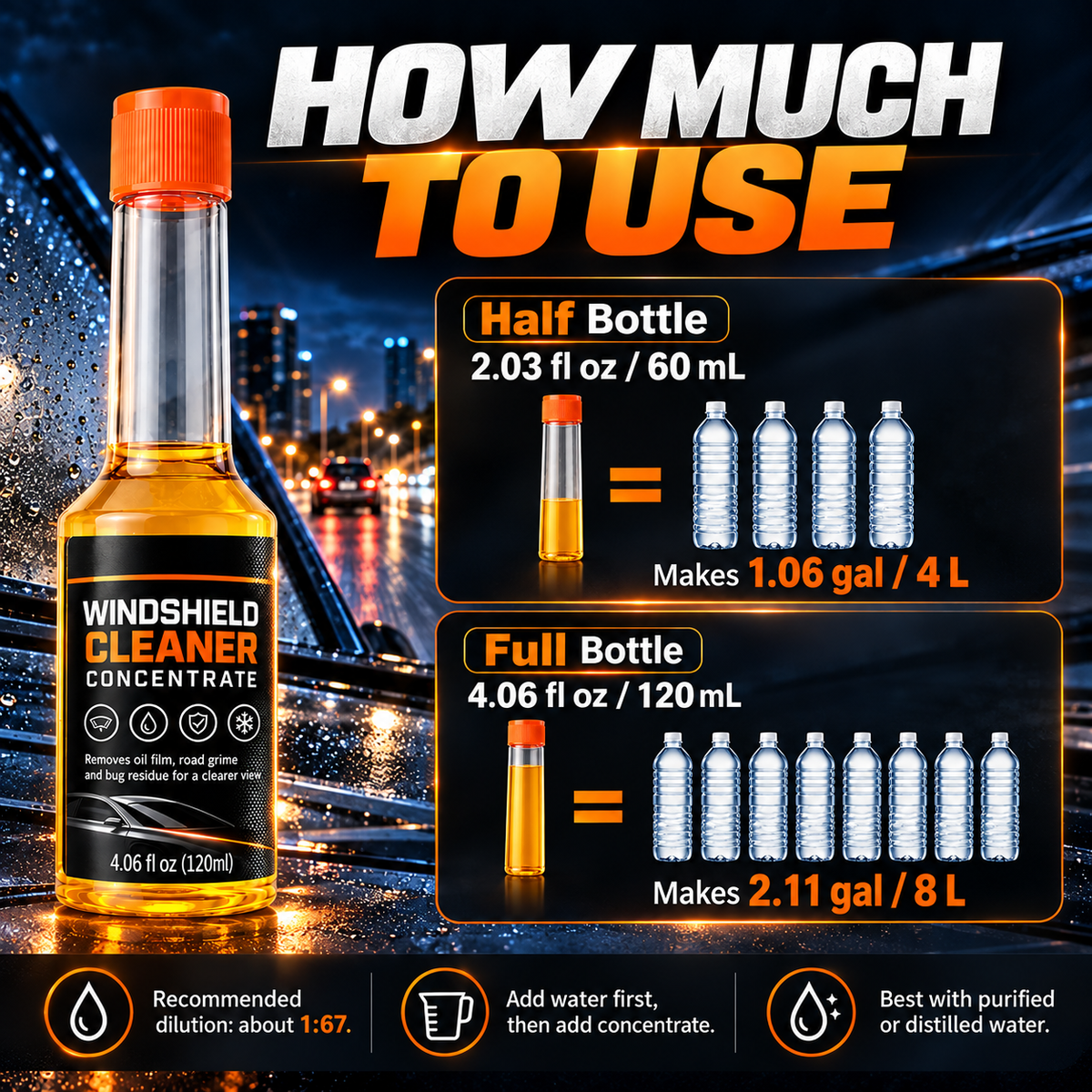 ✨Concentrated Windshield Washer Fluid – Oil Film & Bug Residue Cleaner, 120ml🌧️