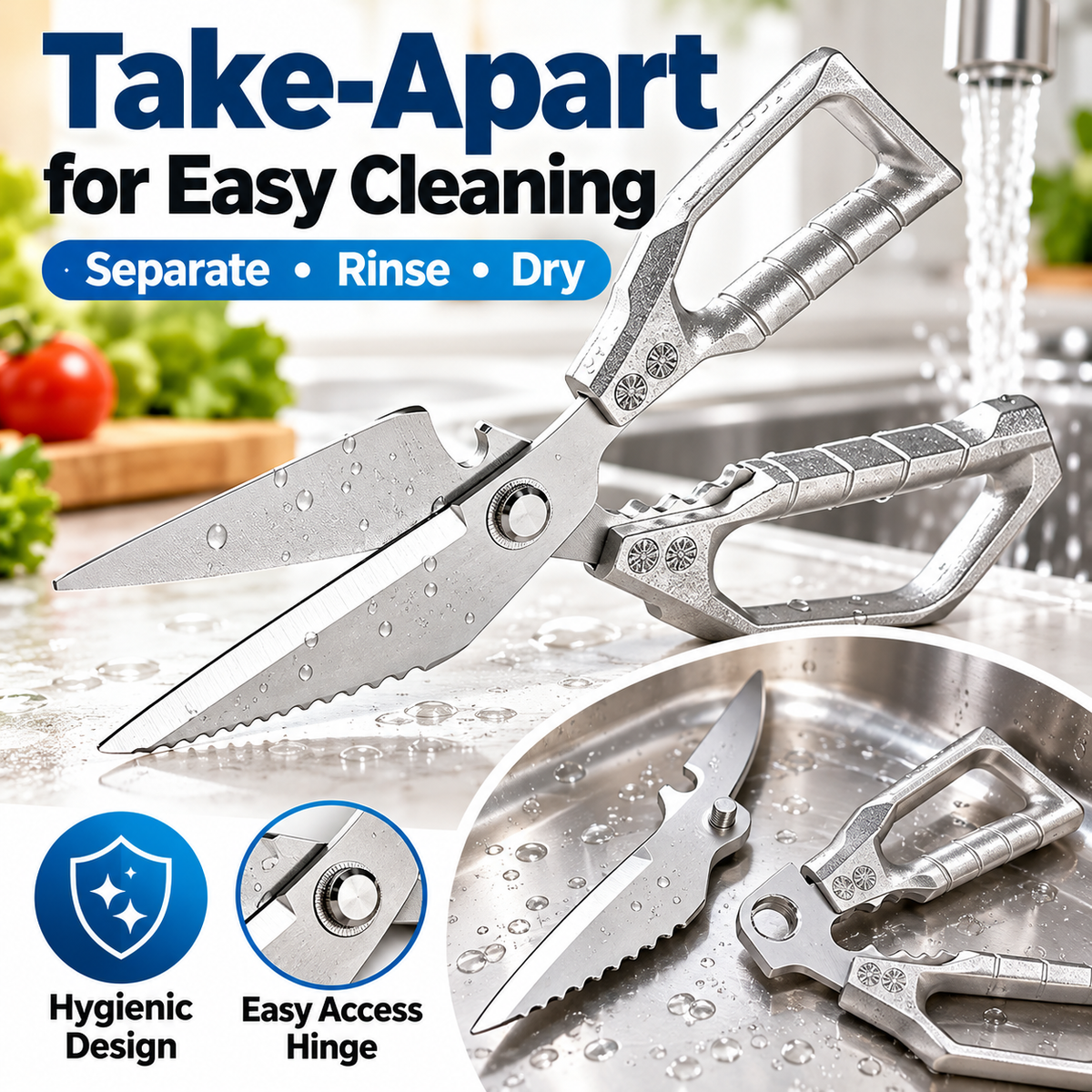7-in-1 Heavy-Duty Kitchen Shears | Detachable Stainless Steel Food Scissors