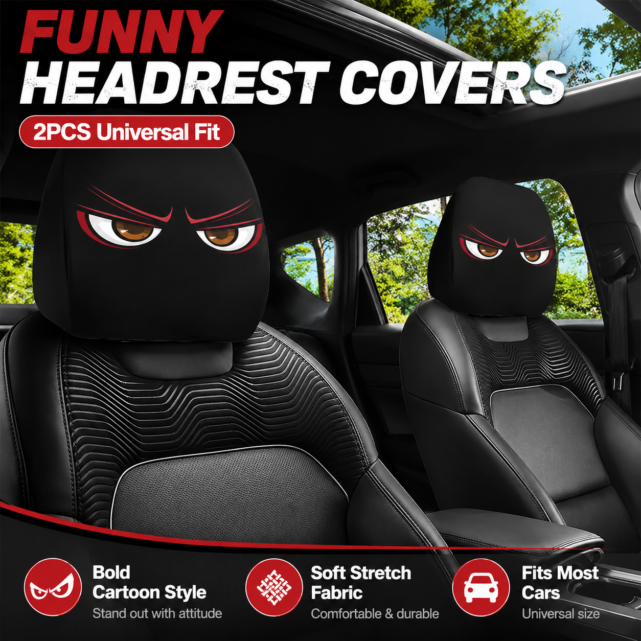 🔥HOT SALE 55% OFF😆 Funny Cartoon Car Headrest Covers – 2PCS Universal Fit 🚗