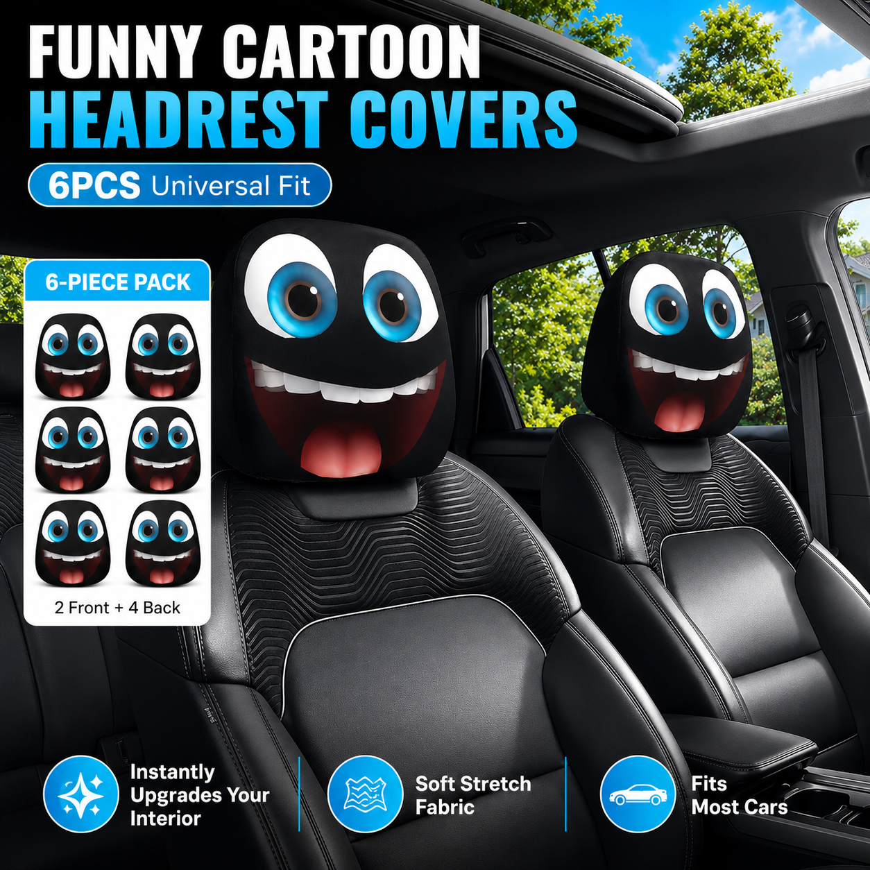 🔥HOT SALE 55% OFF😆 Funny Cartoon Car Headrest Covers – 2PCS Universal Fit 🚗