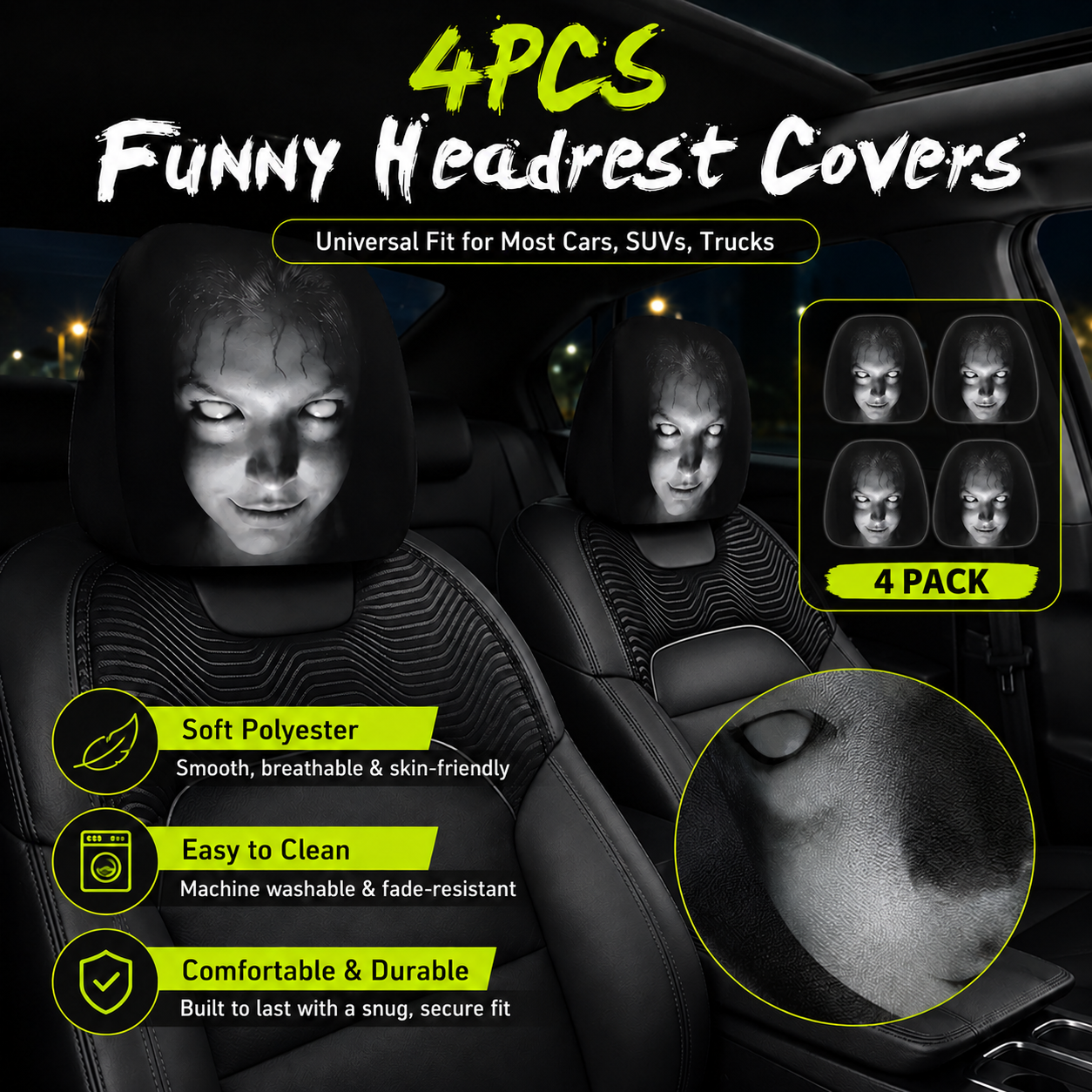 🔥HOT SALE 55% OFF😆 Funny Cartoon Car Headrest Covers – 2PCS Universal Fit 🚗