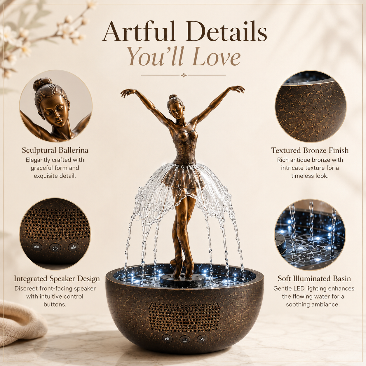 Cyrarise ™🎁Elegant Ballerina Waterfall Fountain Lamp