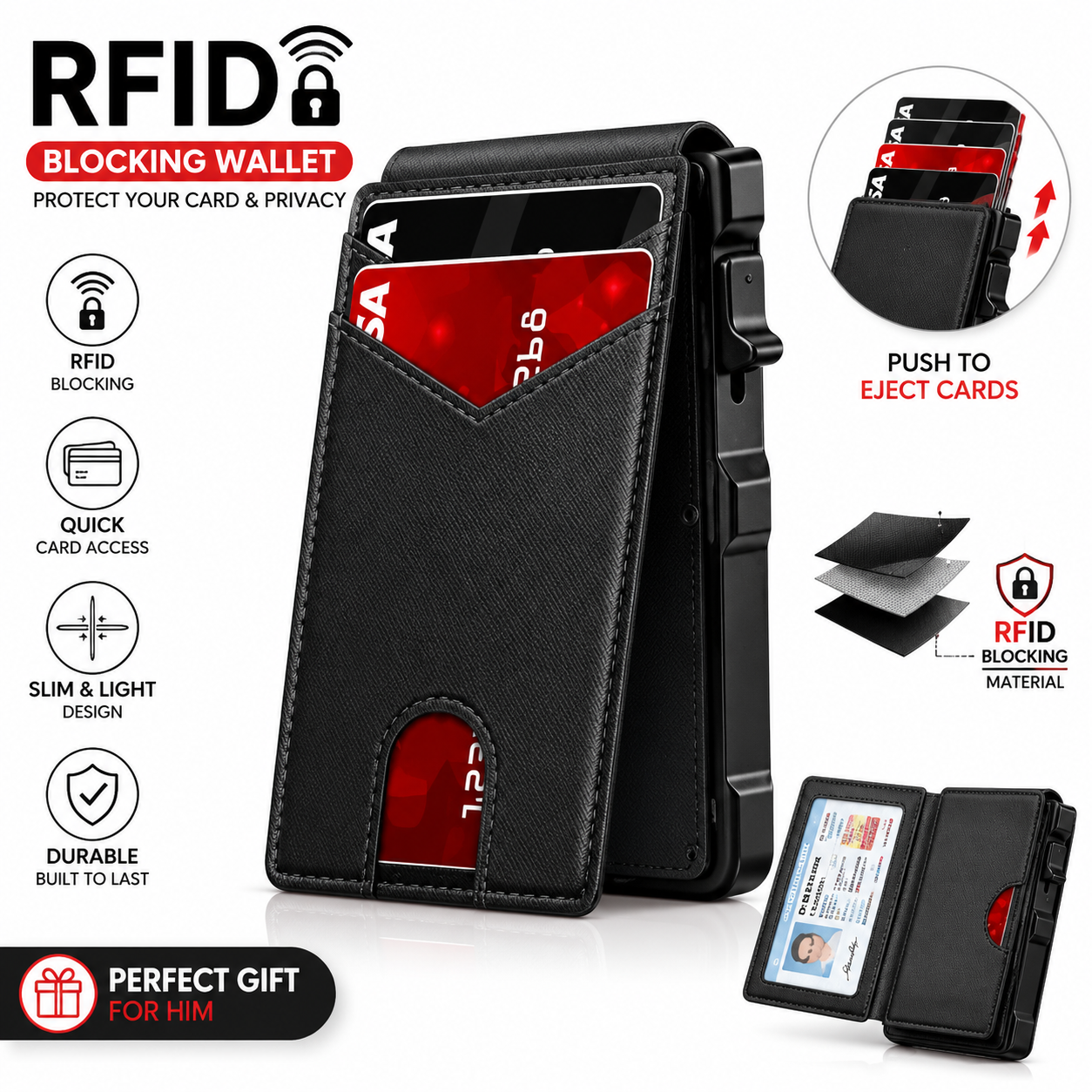 ⚡New RFID Blocking Minimalist Pop-Up Wallet | One-Second Card Eject Design & Ultra Slim Pocket Wallet