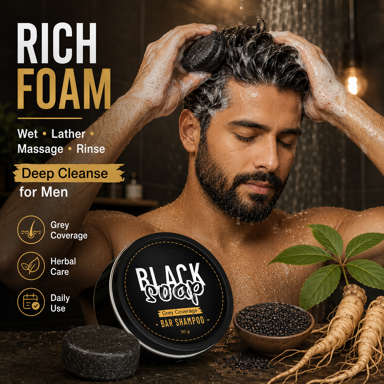 🔥Natural Gray Hair Darkening Shampoo Bar