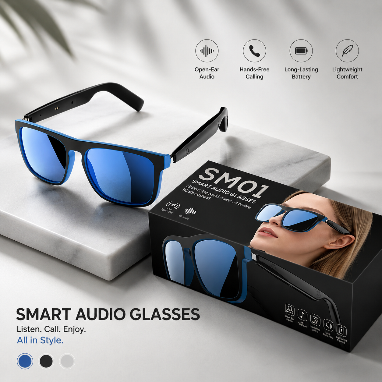 🕶️🎵Smart Bluetooth 5.4 Sunglasses with Open-Ear Audio Blue Light Blocking UV Protection Waterproof