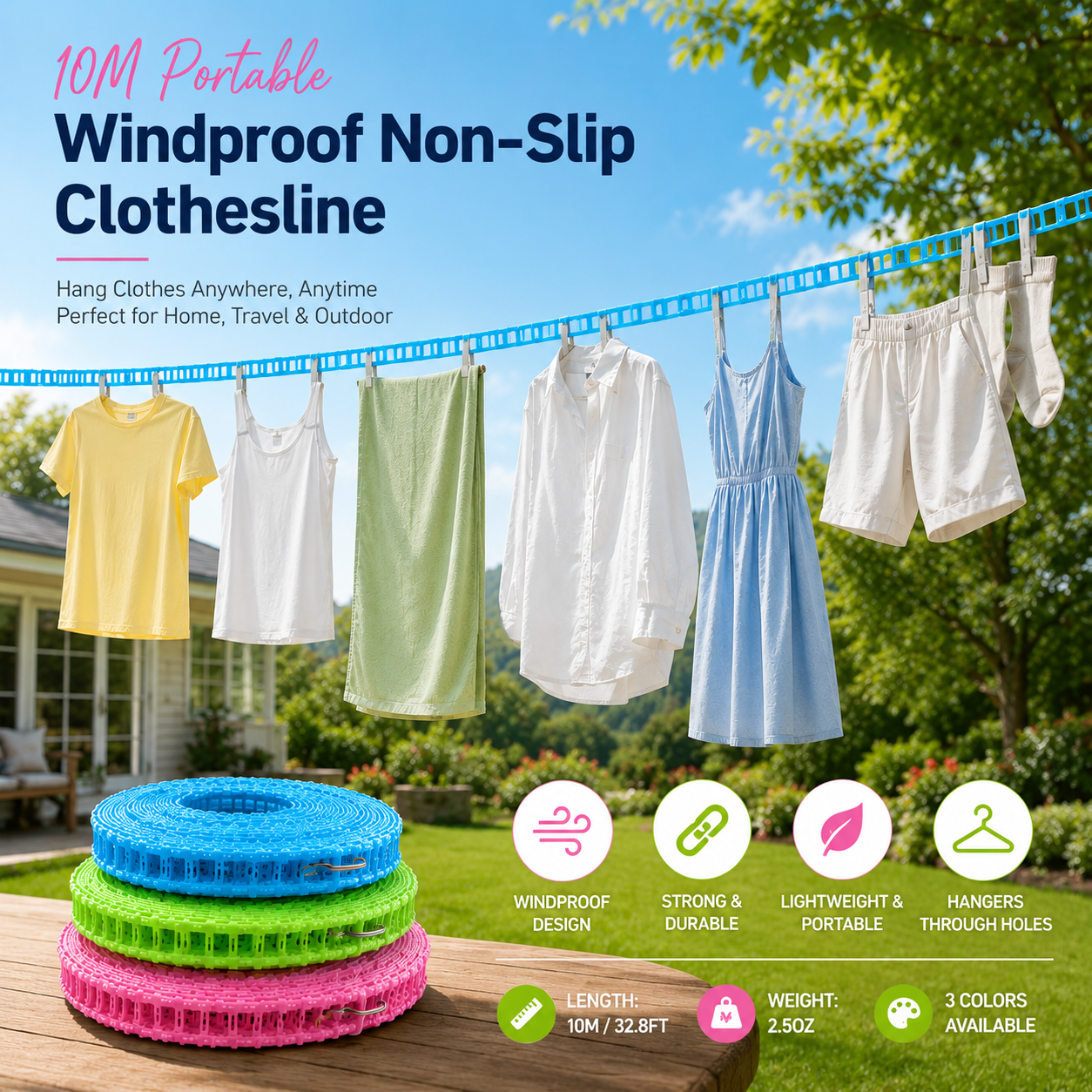 Devareon®🔥Hot Sale - 50% OFF🔥Windproof Non-Slip Clothesline