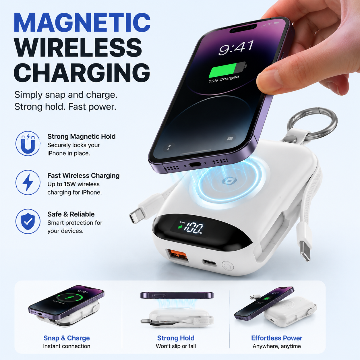 🔥 Hot sell 50% OFF-🔋 10,000mAh 3-in-1 Magnetic Power Bank with Built-In Cables