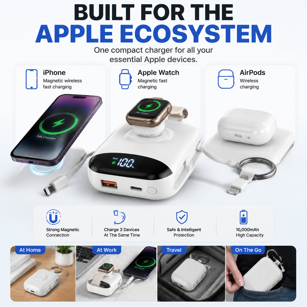 🔥 Hot sell 50% OFF-🔋 10,000mAh 3-in-1 Magnetic Power Bank with Built-In Cables