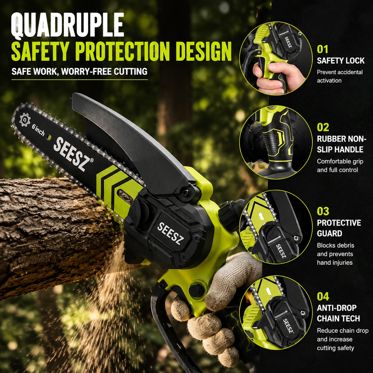 🔥6-Inch Mini Chainsaw – Powerful 21V Brushless Cordless Electric Saw with Auto Oiling, Safety Lock & Lightweight Design for Easy Wood Cutting