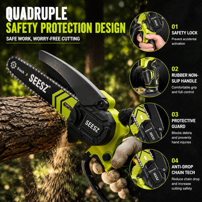 🔥6-Inch Mini Chainsaw – Powerful 21V Brushless Cordless Electric Saw with Auto Oiling, Safety Lock & Lightweight Design for Easy Wood Cutting