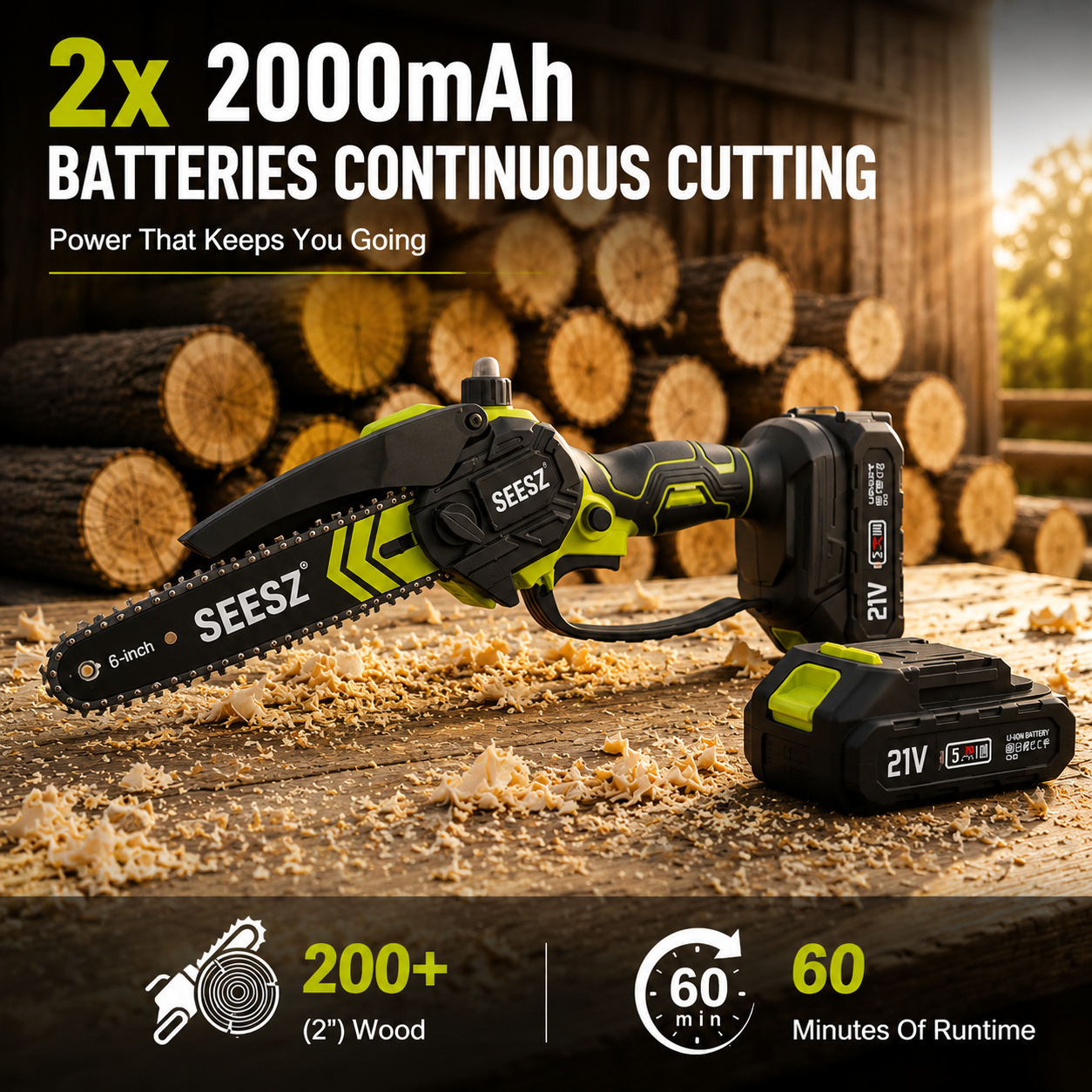 🔥6-Inch Mini Chainsaw – Powerful 21V Brushless Cordless Electric Saw with Auto Oiling, Safety Lock & Lightweight Design for Easy Wood Cutting
