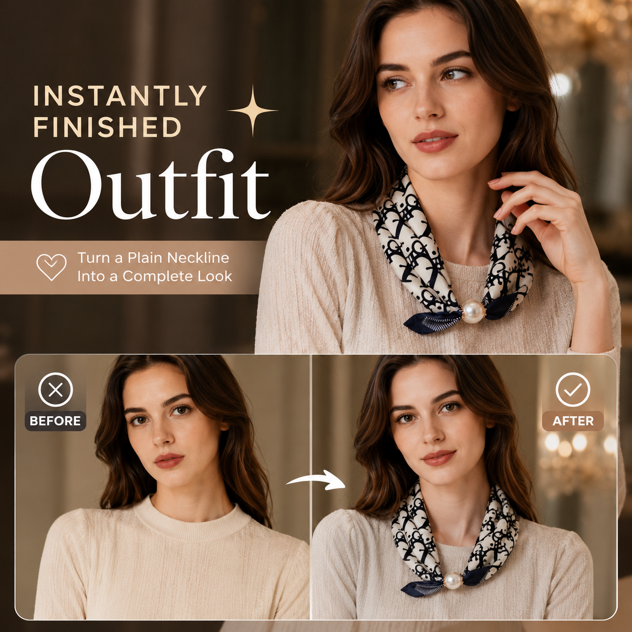 🧣 Effortless Glamour: Pop-On Pearl Necklace Scarf ✨