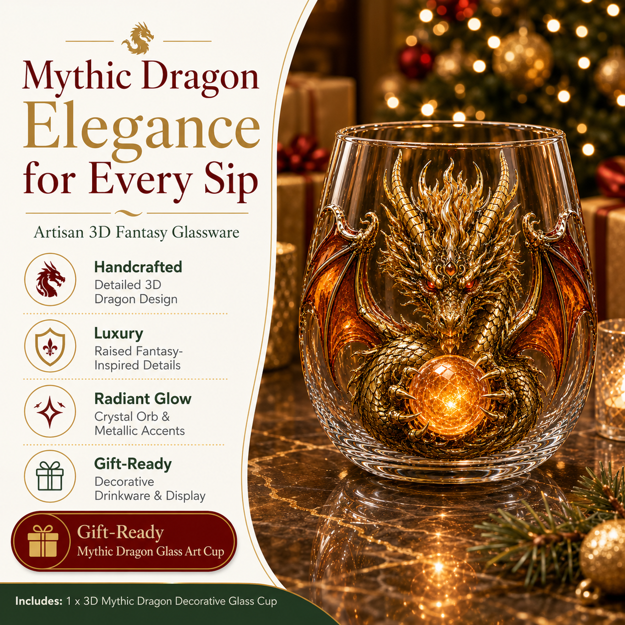 🔥HOT SALE 49% OFF🐉 3D Mythic Dragon Glass Art Cup | Luxury Raised Fantasy Glassware for Whiskey✨