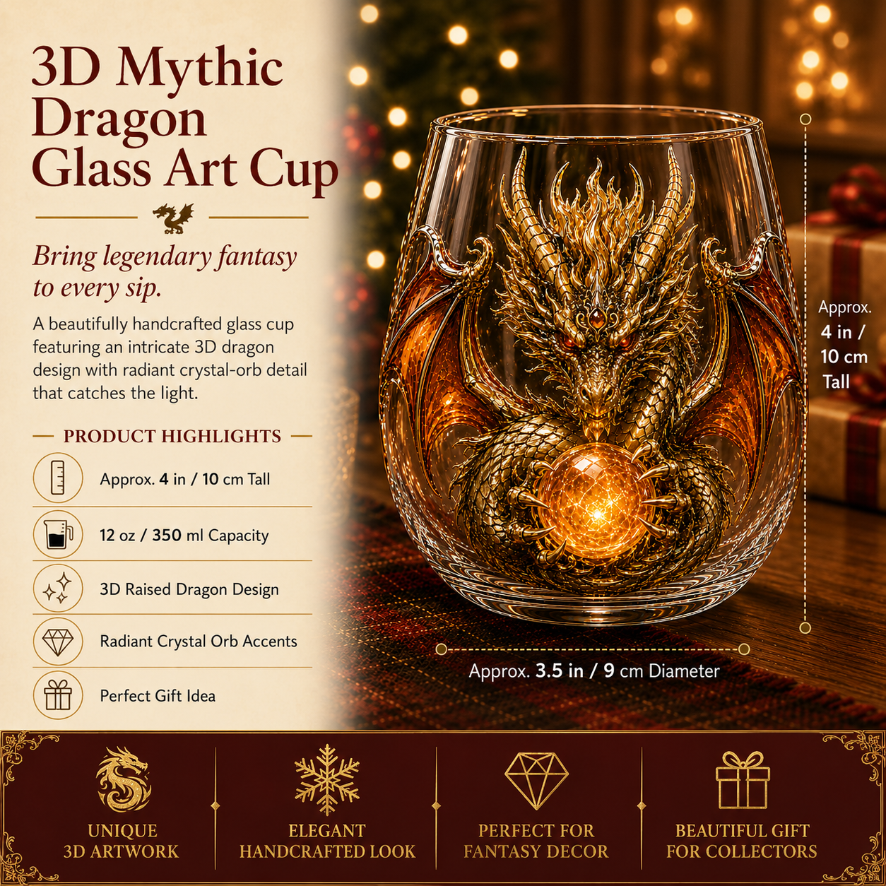 🔥HOT SALE 49% OFF🐉 3D Mythic Dragon Glass Art Cup | Luxury Raised Fantasy Glassware for Whiskey✨