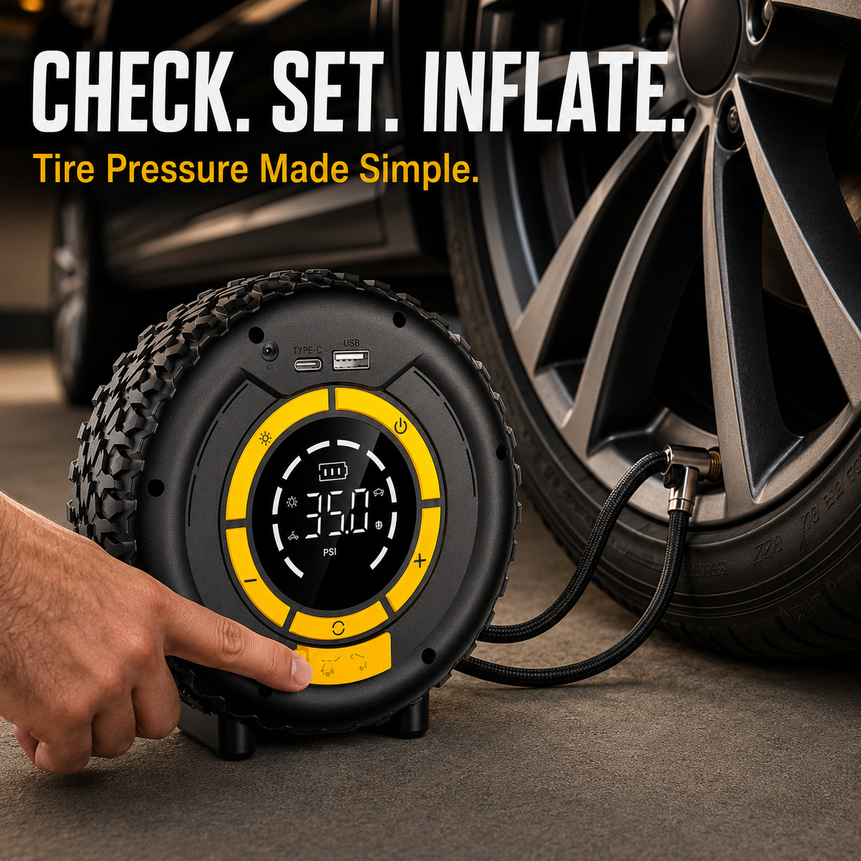 🚗 6-in-1 Portable Car Jump Starter & Tire Inflator – 600A, 8000mAh