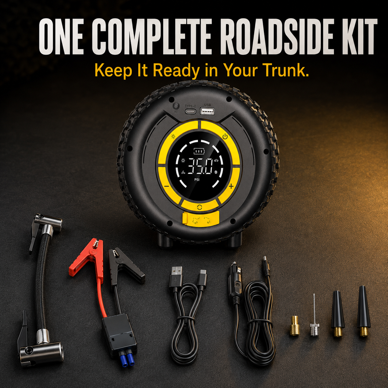 🚗 6-in-1 Portable Car Jump Starter & Tire Inflator – 600A, 8000mAh